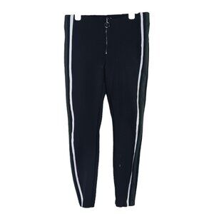 Zara Black Stretch Side Stripe Zip Front Pants Womens Large Athleisure Trousers